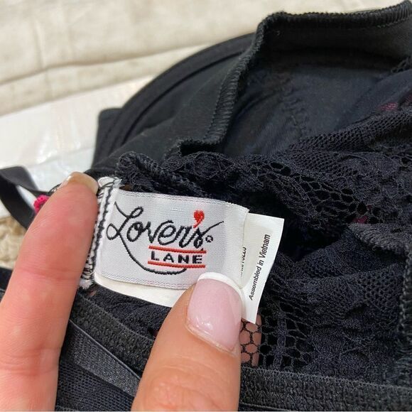 Lover’s Lane Black Lace and Pink Ribbon Lace Up Teddy Lingerie Size Large‎ - Picture 12 of 12